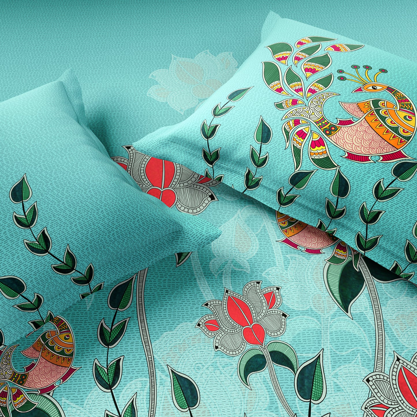 Rangana Shubha, 100% Cotton Large Bedsheet, 300 TC, Floral, Tibetan Stone