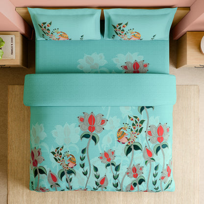 Rangana Shubha, 100% Cotton Large Bedsheet, 300 TC, Floral, Tibetan Stone