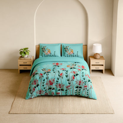 Rangana Shubha, 100% Cotton Large Bedsheet, 300 TC, Floral, Tibetan Stone