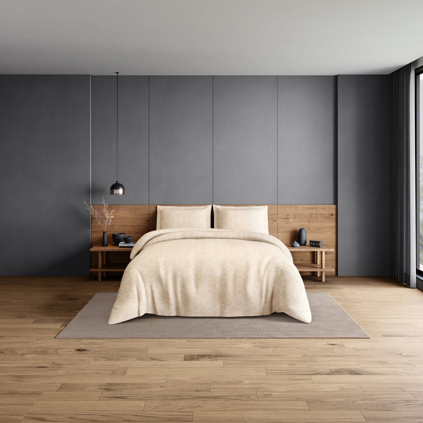 Elegance 100% Cotton Large Bedsheet, 300 TC, Floral, Beige