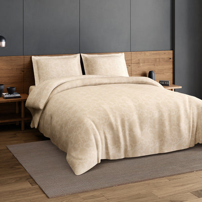 Elegance 100% Cotton Large Bedsheet, 300 TC, Floral, Beige