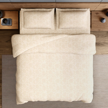 Elegance 100% Cotton Large Bedsheet, 300 TC, Floral, Beige