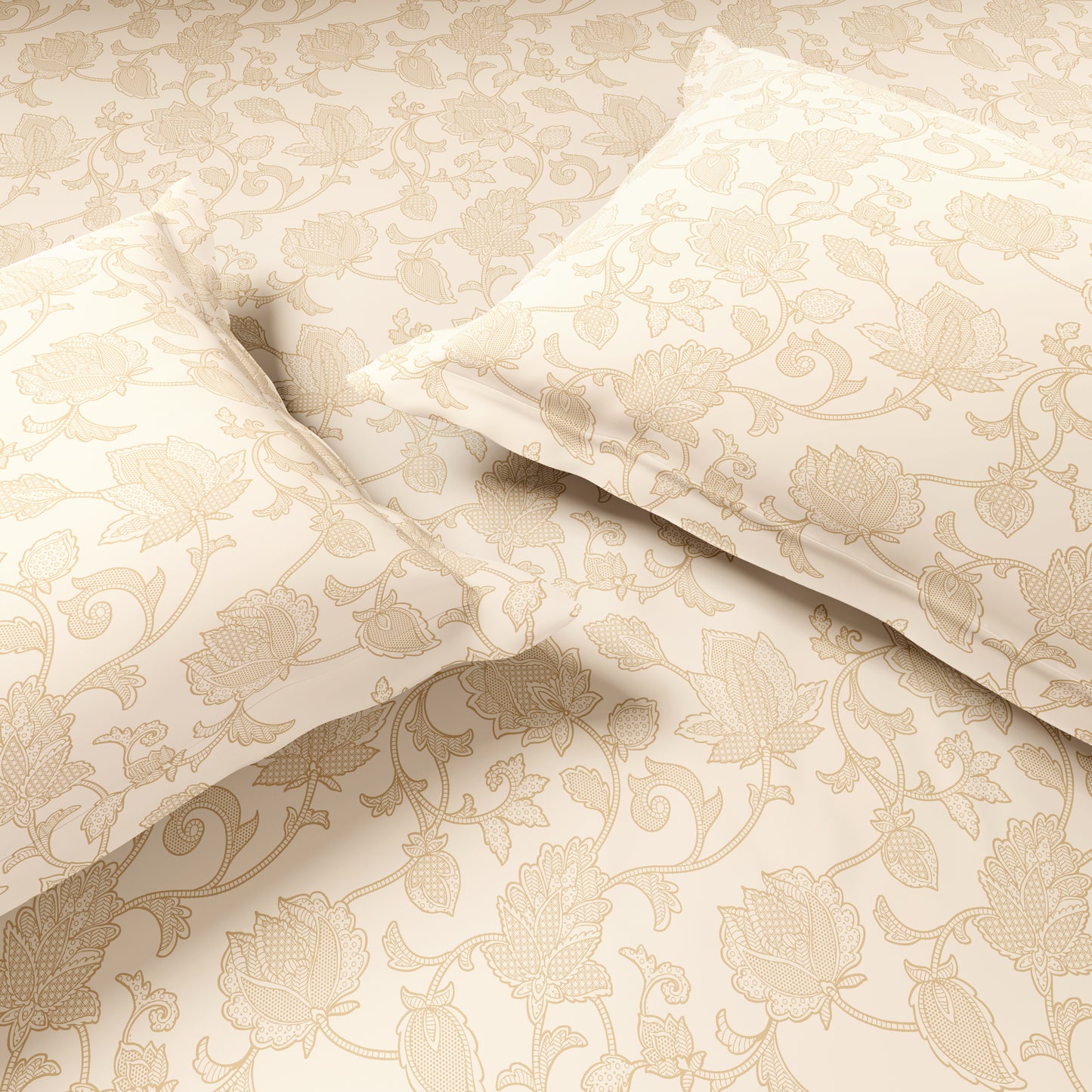 Elegance 100% Cotton Large Bedsheet, 300 TC, Floral, Beige