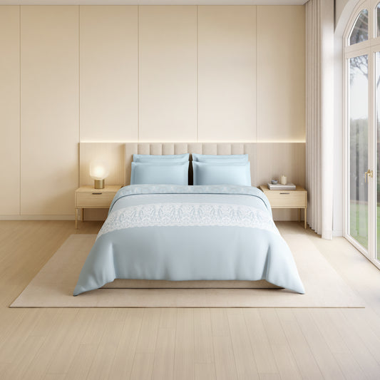 Luxury Alive 100% Cotton Double Quilt, 300 TC, Ornate, Light Aqua