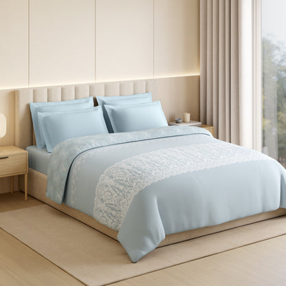 Luxury Alive 100% Cotton Double Quilt, 300 TC, Ornate, Light Aqua