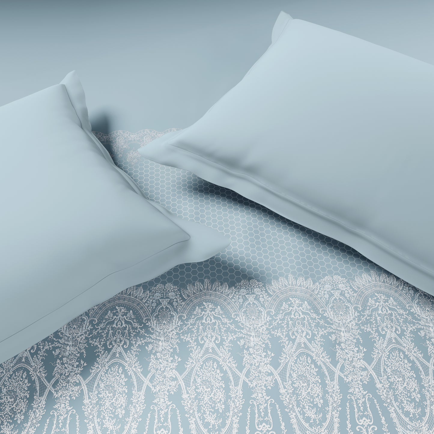 Luxury Alive 100% Cotton Double Quilt, 300 TC, Ornate, Light Aqua