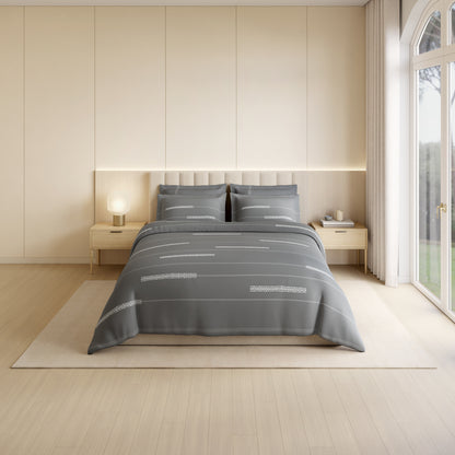 Luxury Loom Impressio 100% Egyptian Cotton Large Bedsheet, 350 TC, Embroidered, Grey