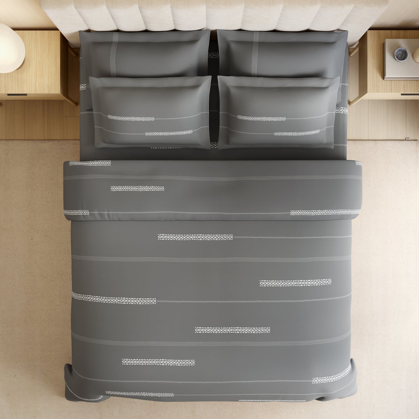 Luxury Loom Impressio 100% Egyptian Cotton Large Bedsheet, 350 TC, Embroidered, Grey