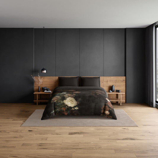 Elegance Noir 100% Cotton Double Quilt, 210TC, Floral, Dark Brown