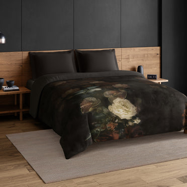 Elegance Noir 100% Cotton Double Quilt, 210TC, Floral, Dark Brown