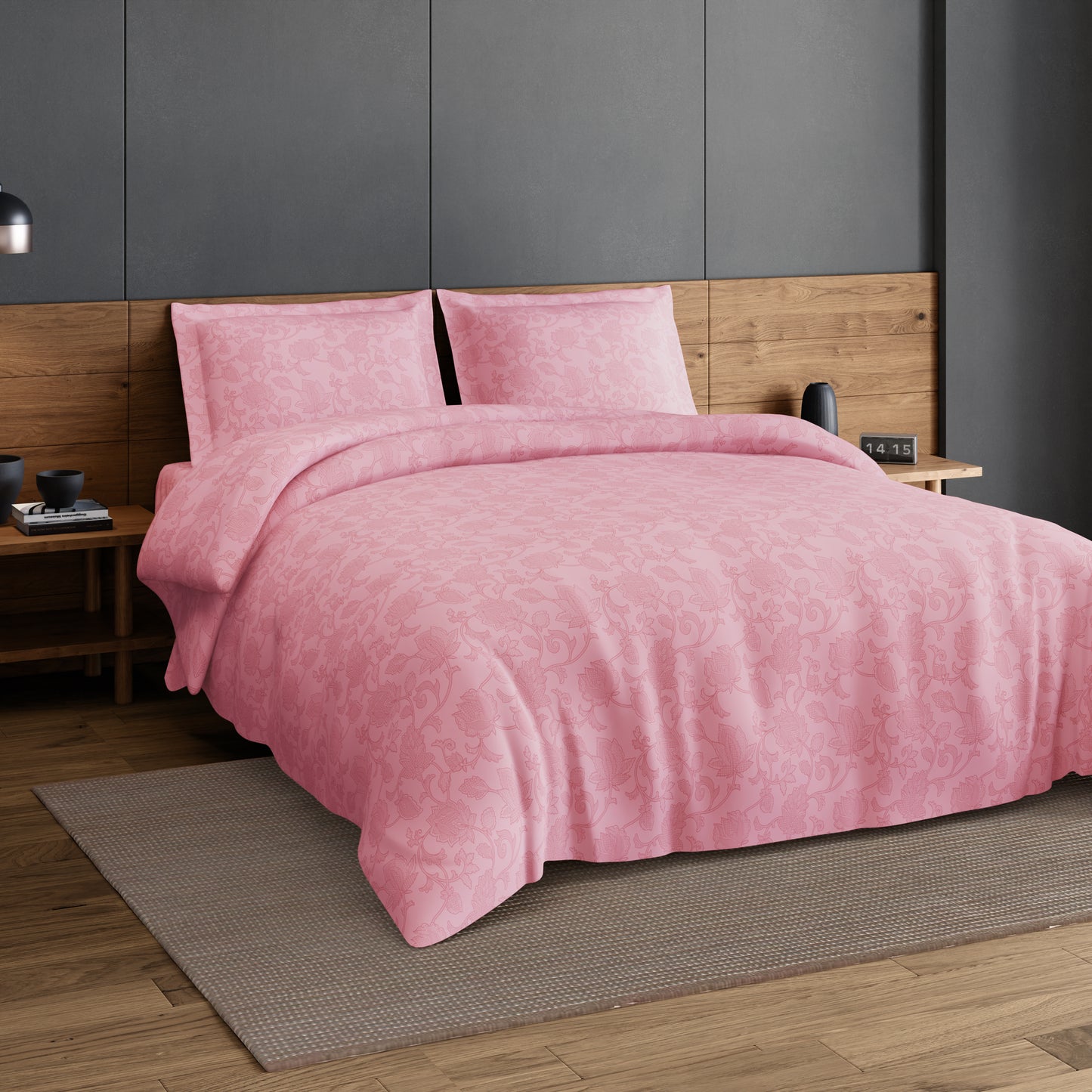 Elegance 100% Cotton Large Bedsheet, 300 TC, Floral, Blush