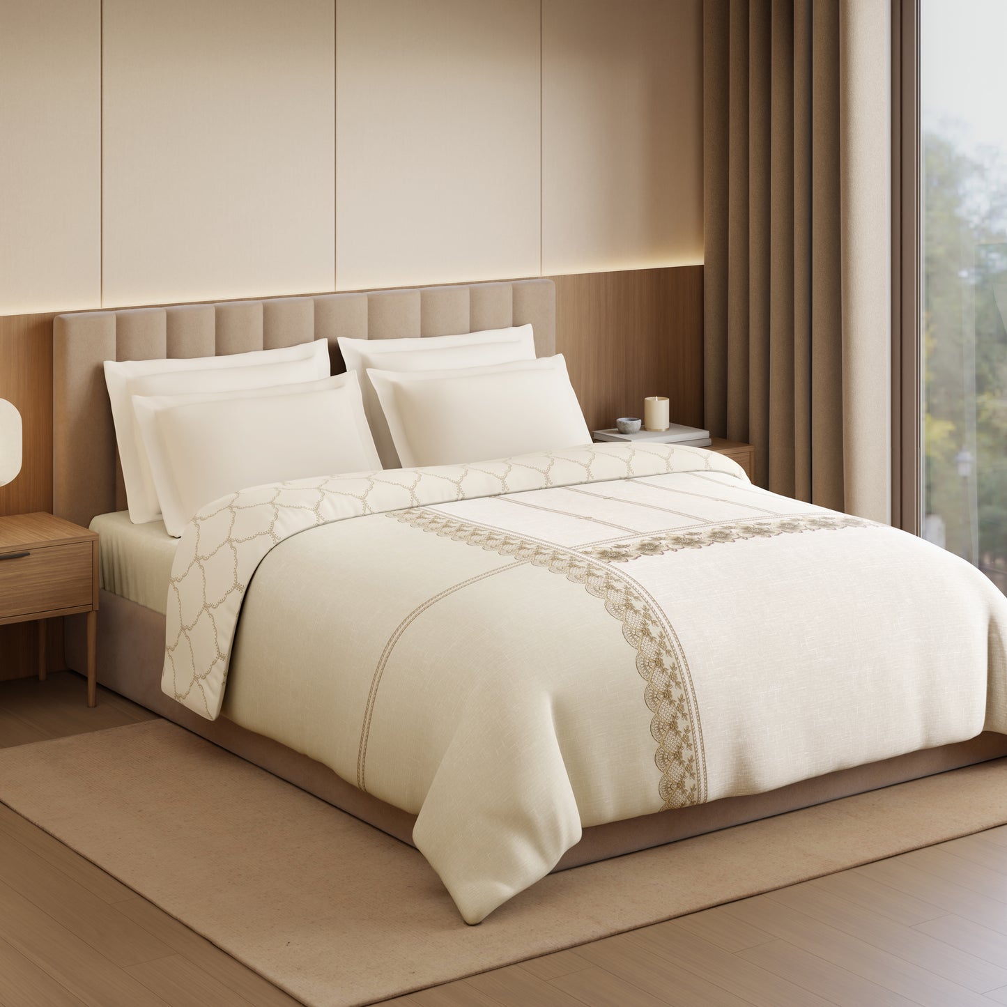 Luxury Alive 100% Cotton Double Quilt, 300 TC, Floral, White