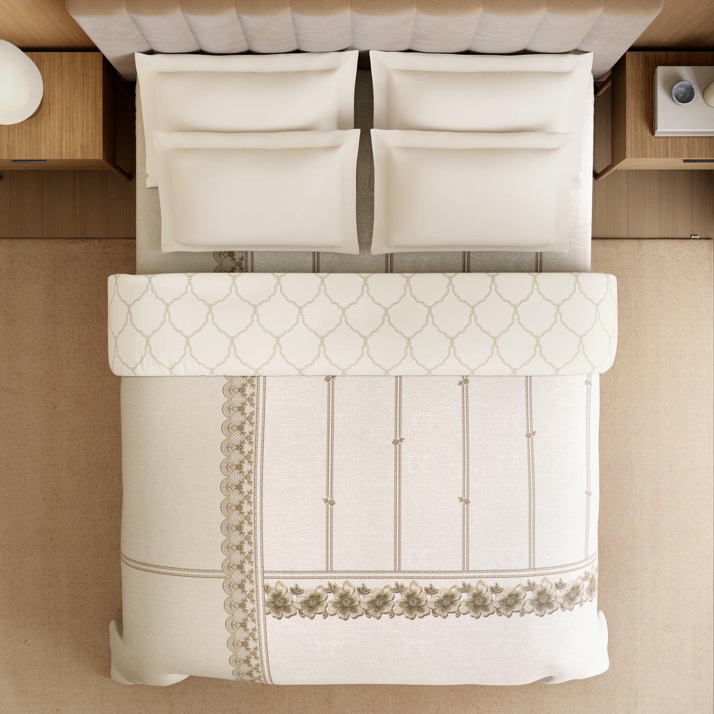 Luxury Alive 100% Cotton Double Quilt, 300 TC, Floral, White