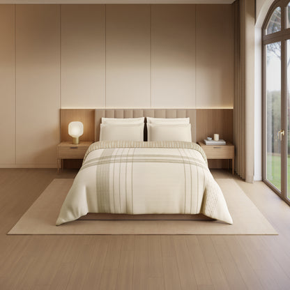 Luxury Loom Impressions 100% Egyptian Cotton Double Quilt, 350 TC, Geometric, Cream