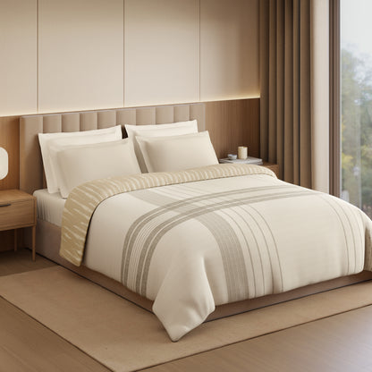 Luxury Loom Impressions 100% Egyptian Cotton Double Quilt, 350 TC, Geometric, Cream