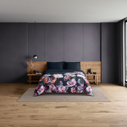 Elegance Noir 100% Cotton Double Quilt, 210TC, Floral, Dark Teal