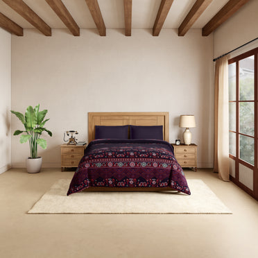 Rangana Digital 100% Cotton Double Quilt, 300 TC, Ornate, Dark Violet