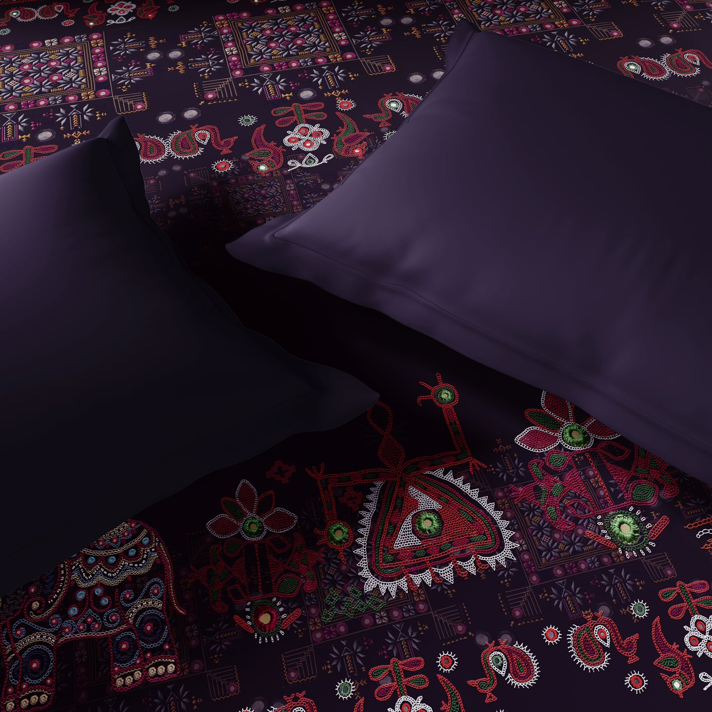 Rangana Digital 100% Cotton Double Quilt, 300 TC, Ornate, Dark Violet