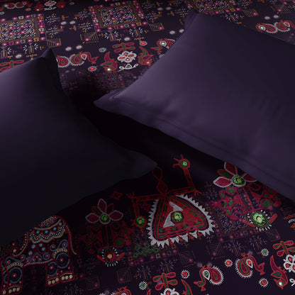 Rangana Digital 100% Cotton Double Quilt, 300 TC, Ornate, Dark Violet