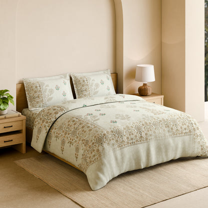 Rangana Shubha, 100% Cotton Large Bedsheet, 300 TC, Floral, Star White