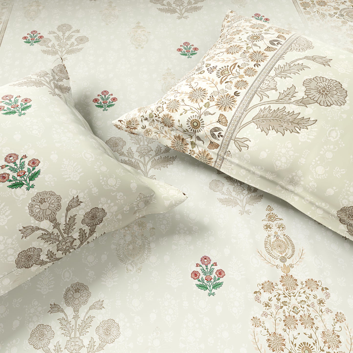 Rangana Shubha, 100% Cotton Large Bedsheet, 300 TC, Floral, Star White