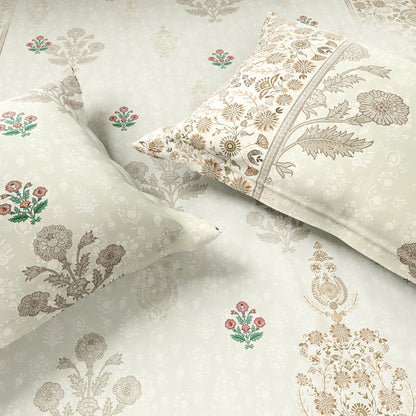 Rangana Shubha, 100% Cotton Large Bedsheet, 300 TC, Floral, Star White