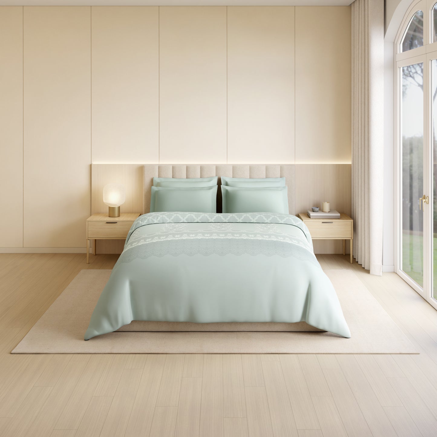 Luxury Alive 100% Cotton Double Quilt, 300 TC, Floral, Light Aqua