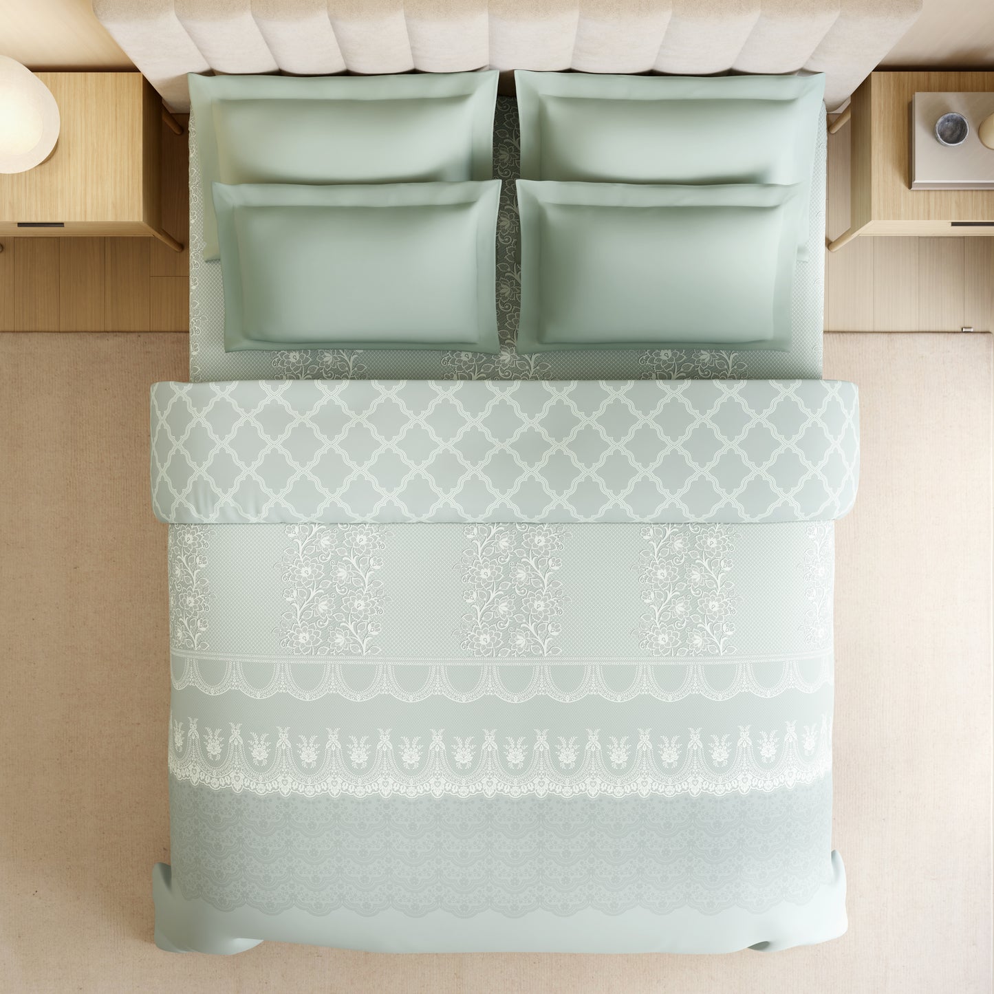 Luxury Alive 100% Cotton Double Quilt, 300 TC, Floral, Light Aqua