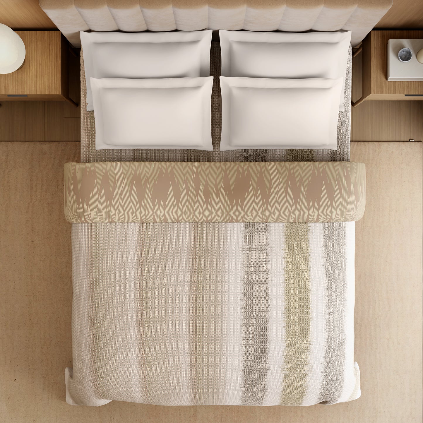 Luxury Loom Impressions 100% Egyptian Cotton Double Quilt, 350 TC, Geometric, Beige