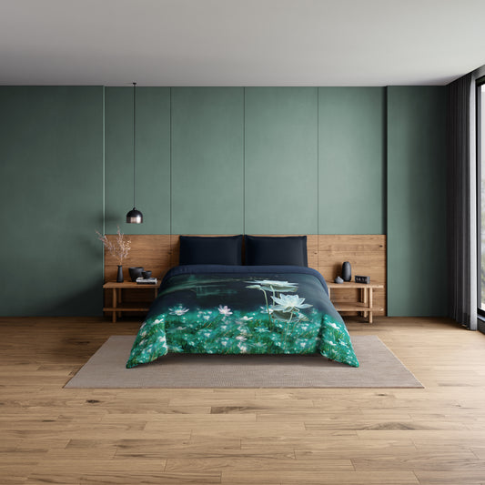 Elegance Noir 100% Cotton Double Quilt, 210TC, Floral, Dark Blue