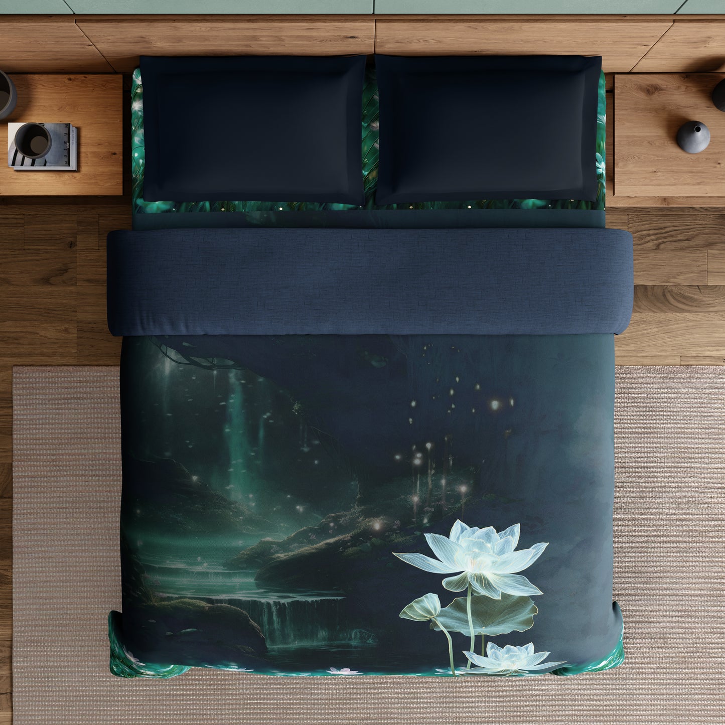 Elegance Noir 100% Cotton Double Quilt, 210TC, Floral, Dark Blue