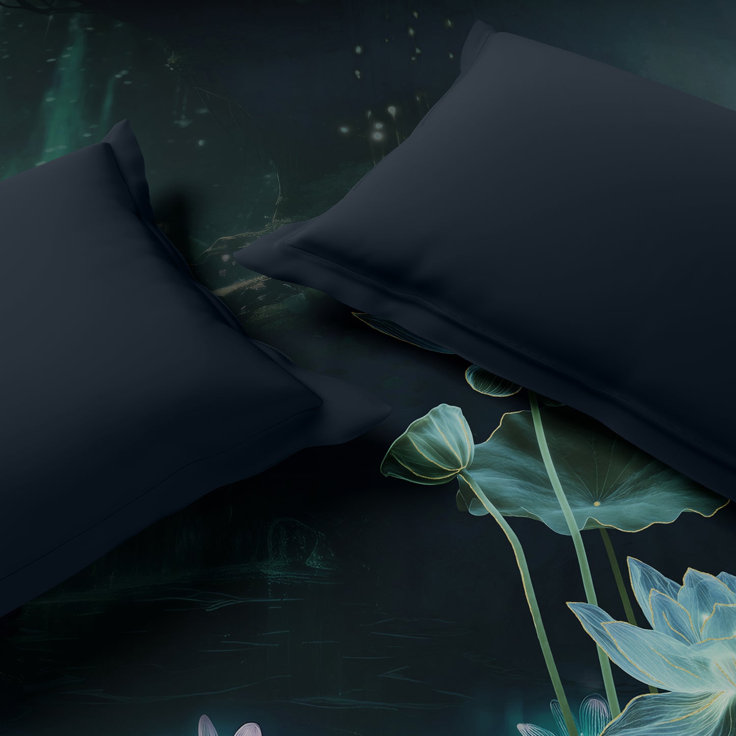 Elegance Noir 100% Cotton Double Quilt, 210TC, Floral, Dark Blue