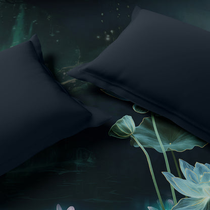 Elegance Noir 100% Cotton Double Quilt, 210TC, Floral, Dark Blue