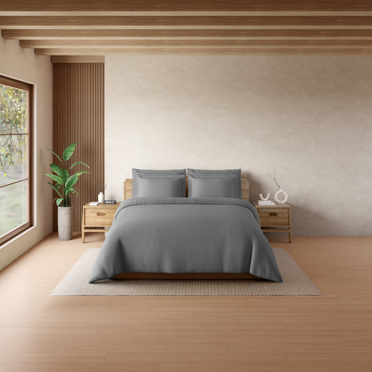 Solid Dark Grey Solid King Size Bedsheet - Eminence By Spaces