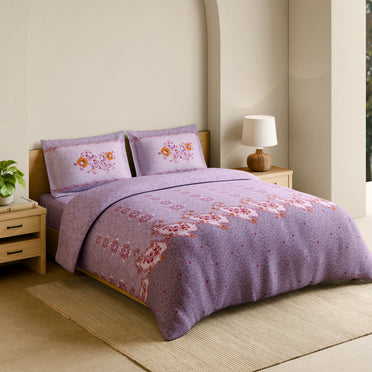 Shubha 100% Cotton Large Bedsheet, 300 TC, Floral, Lavender Fogg
