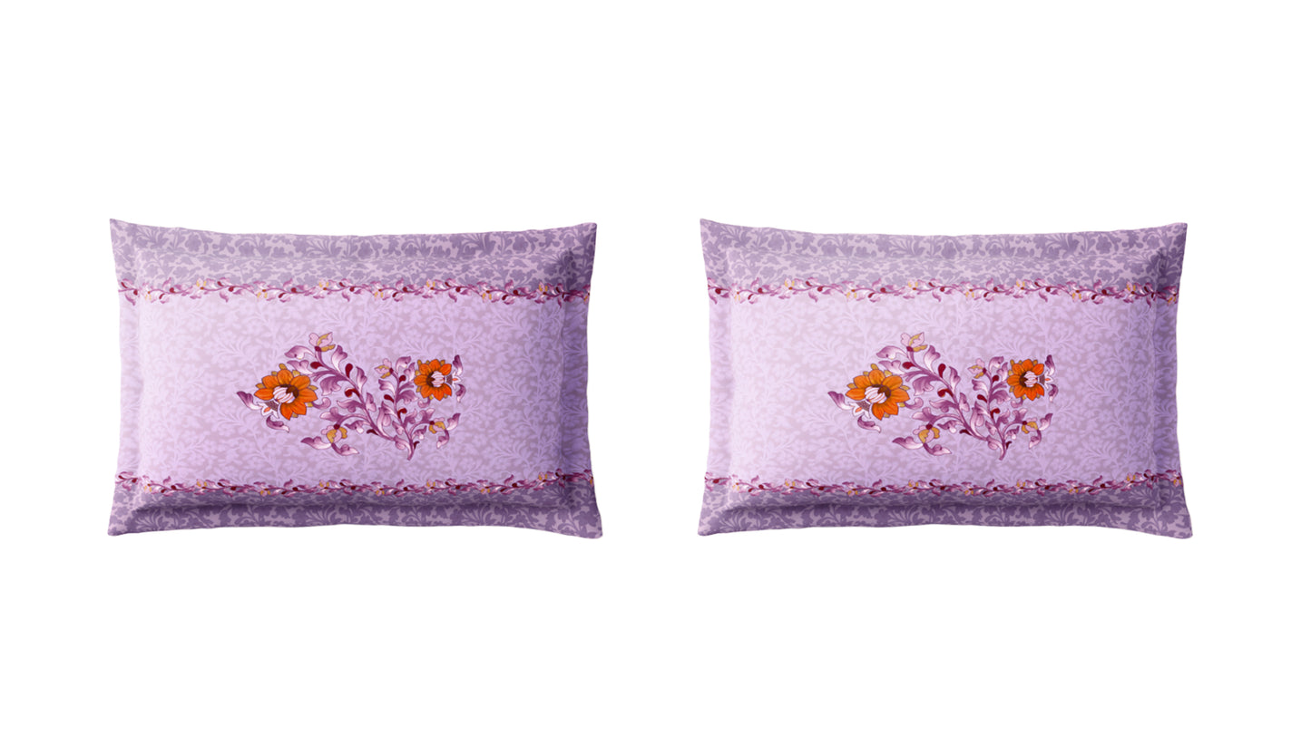 Rangana Shubha, 100% Cotton Large Bedsheet, 300 TC, Floral, Lavender Fogg