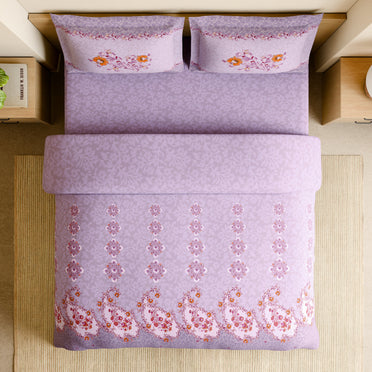 Shubha 100% Cotton Large Bedsheet, 300 TC, Floral, Lavender Fogg