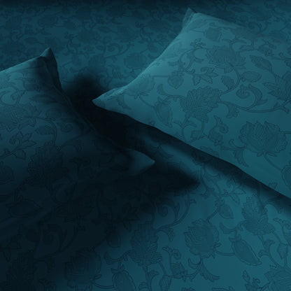 Elegance 100% Cotton Large Bedsheet, 300 TC, Floral, Dark Blue