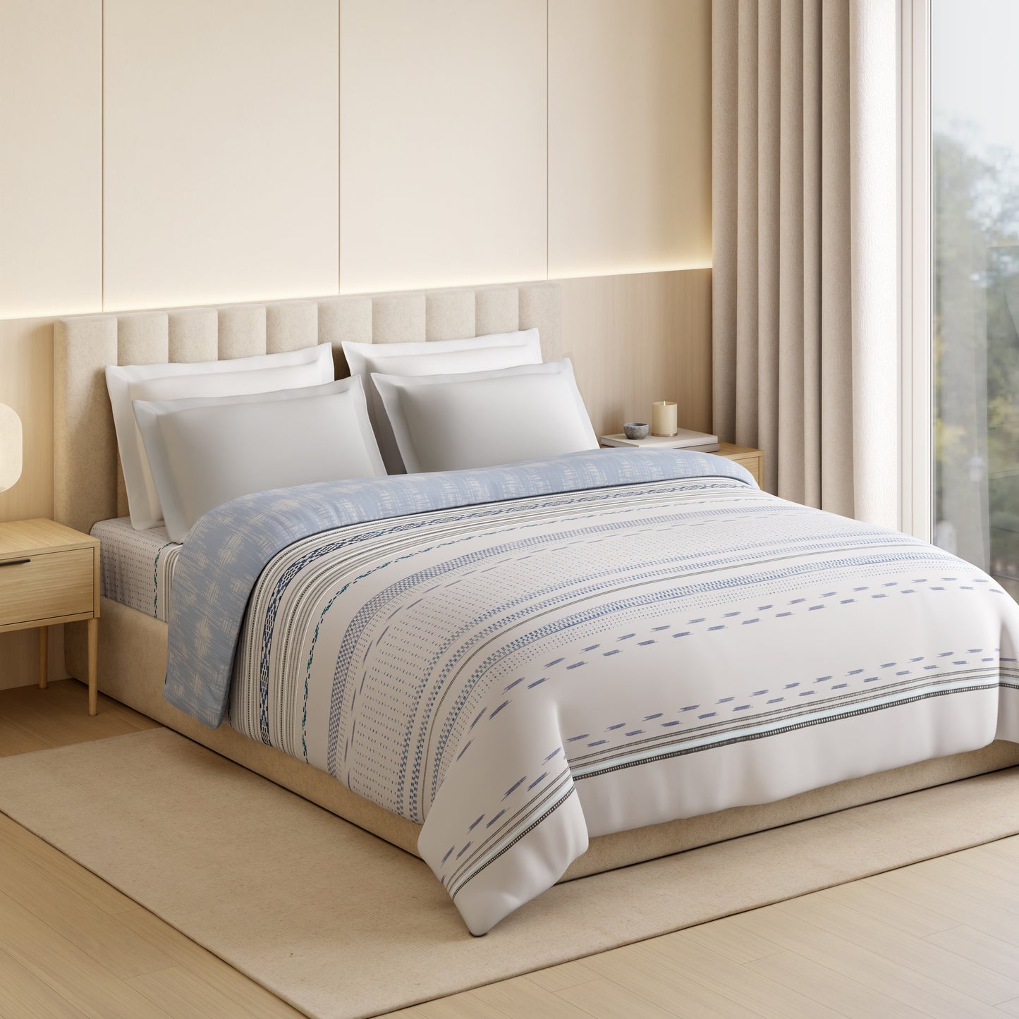 Luxury Alive 100% Cotton Double Quilt, 300 TC, Floral, Light Grey