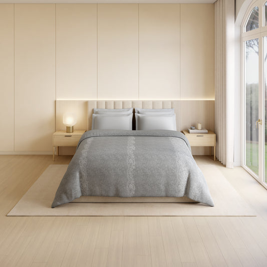 Luxury Loom Impressions 100% Egyptian Cotton Double Quilt, 350 TC, Geometric, Light Grey