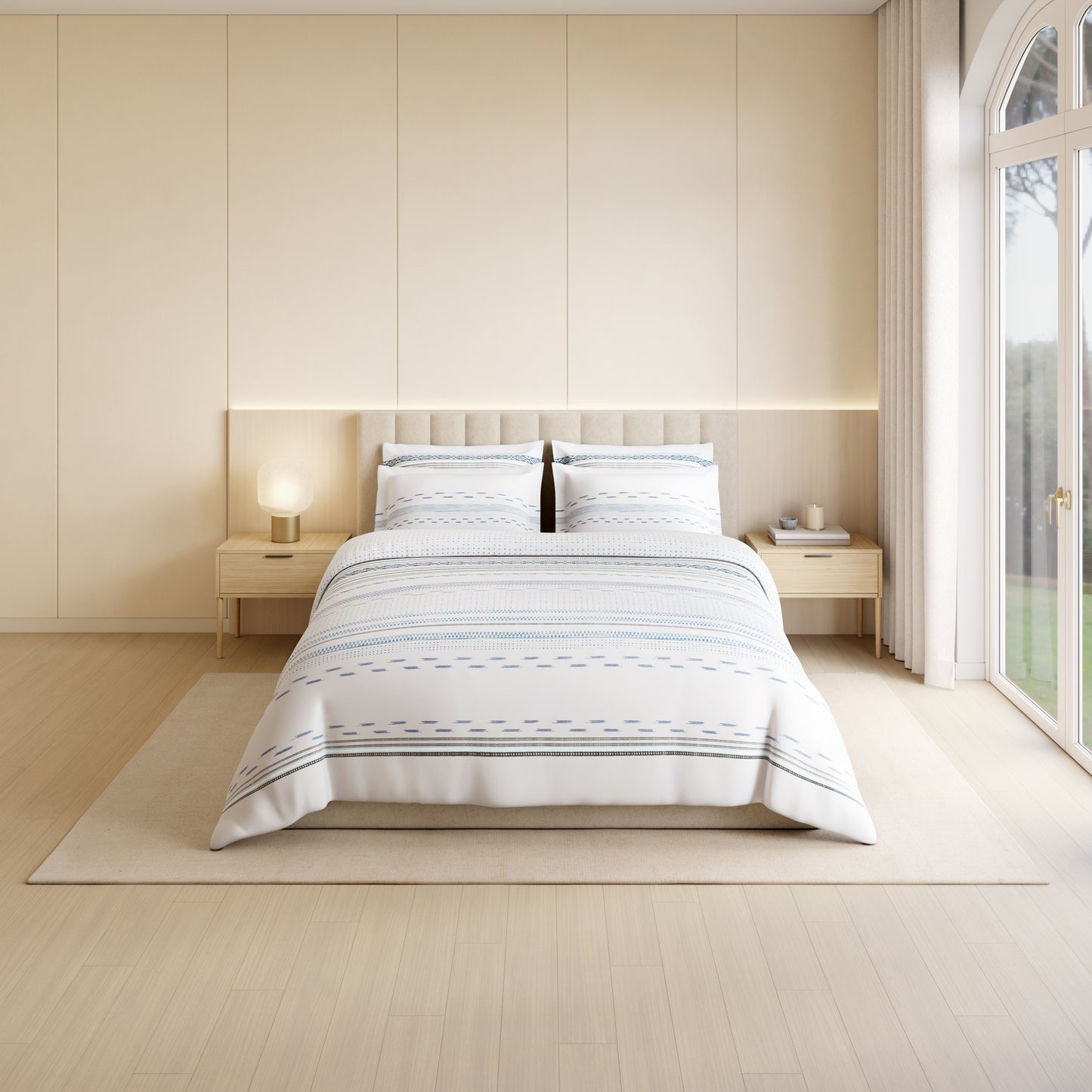 Luxury Loom Impressio 100% Egyptian Cotton Large Bedsheet, 350 TC, Embroidered, Light Grey