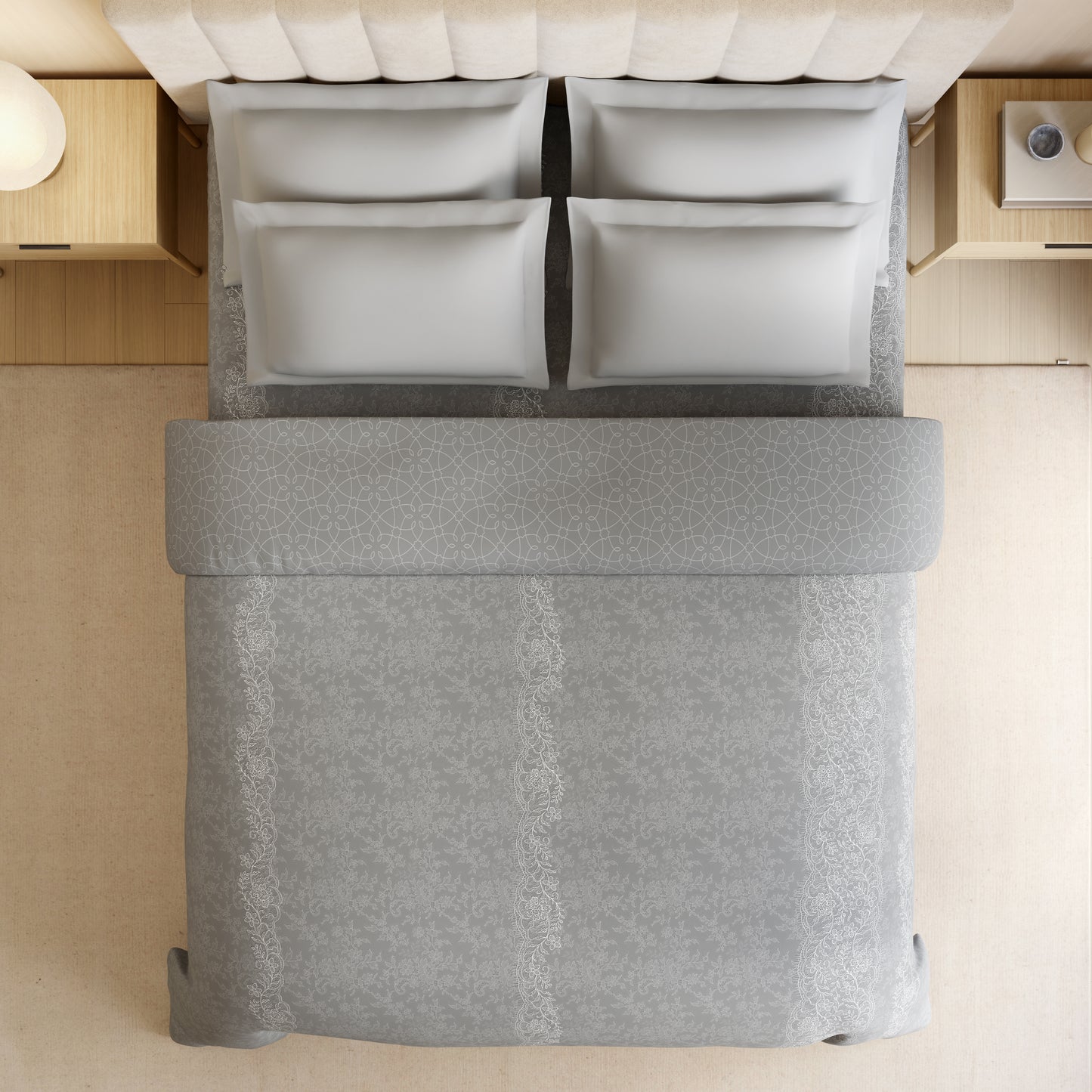 Luxury Loom Impressions 100% Egyptian Cotton Double Quilt, 350 TC, Geometric, Light Grey