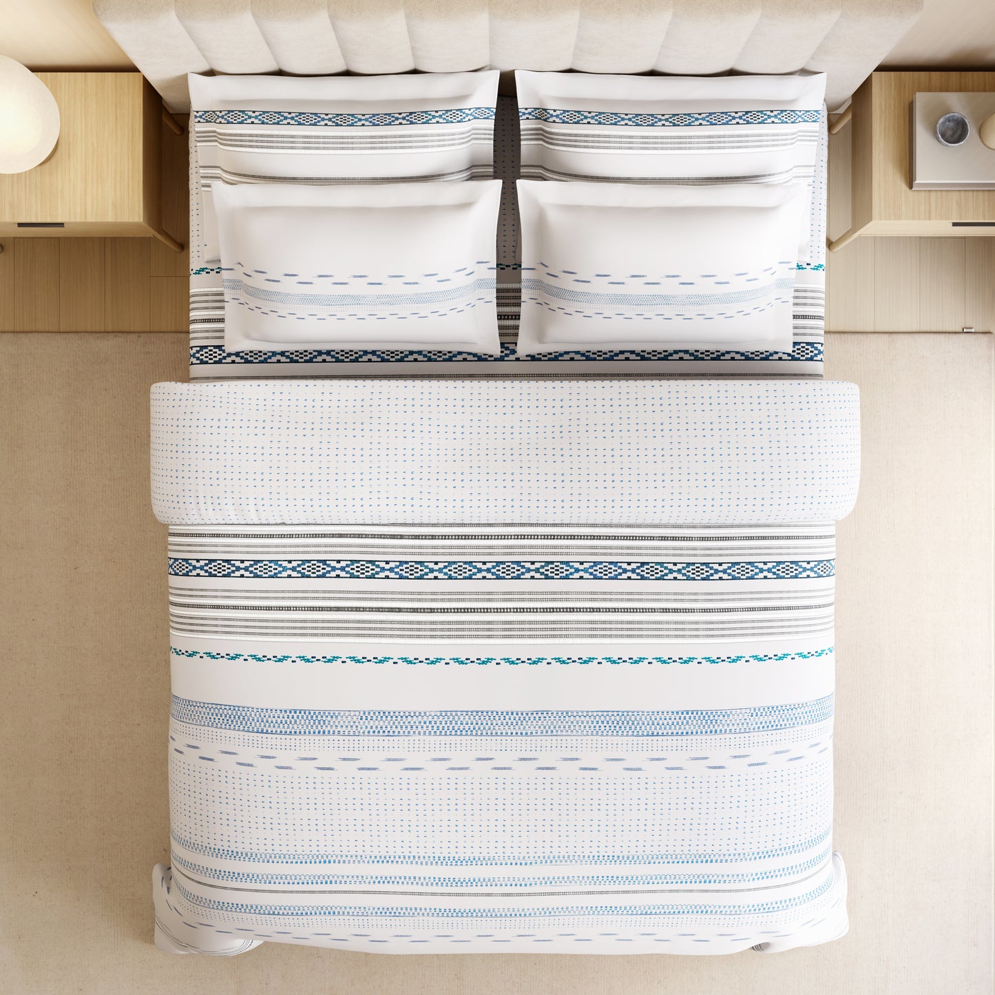 Luxury Loom Impressio 100% Egyptian Cotton Large Bedsheet, 350 TC, Embroidered, Light Grey