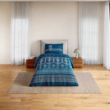 Essentials 100% Cotton Single Bedsheet, 144 TC, Ornate, Dark Teal