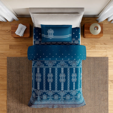 Essentials 100% Cotton Single Bedsheet, 144 TC, Ornate, Dark Teal