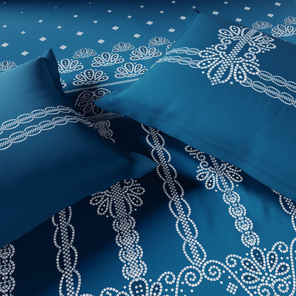 Essentials 100% Cotton Single Bedsheet, 144 TC, Ornate, Dark Teal