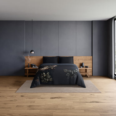 Elegance Noir 100% Cotton Double Quilt, 210TC, Floral, Dark Blue