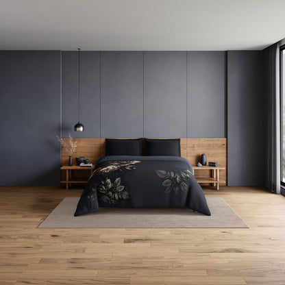 Elegance Noir 100% Cotton Double Quilt, 210TC, Floral, Dark Blue