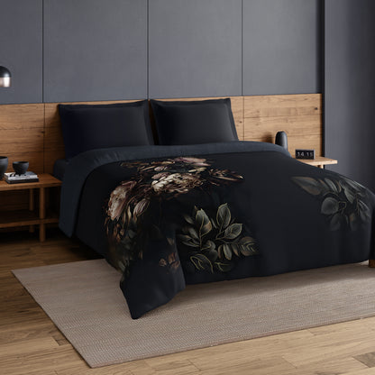 Elegance Noir 100% Cotton Double Quilt, 210TC, Floral, Dark Blue