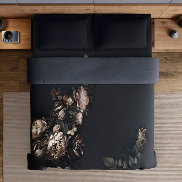 Elegance Noir 100% Cotton Double Quilt, 210TC, Floral, Dark Blue